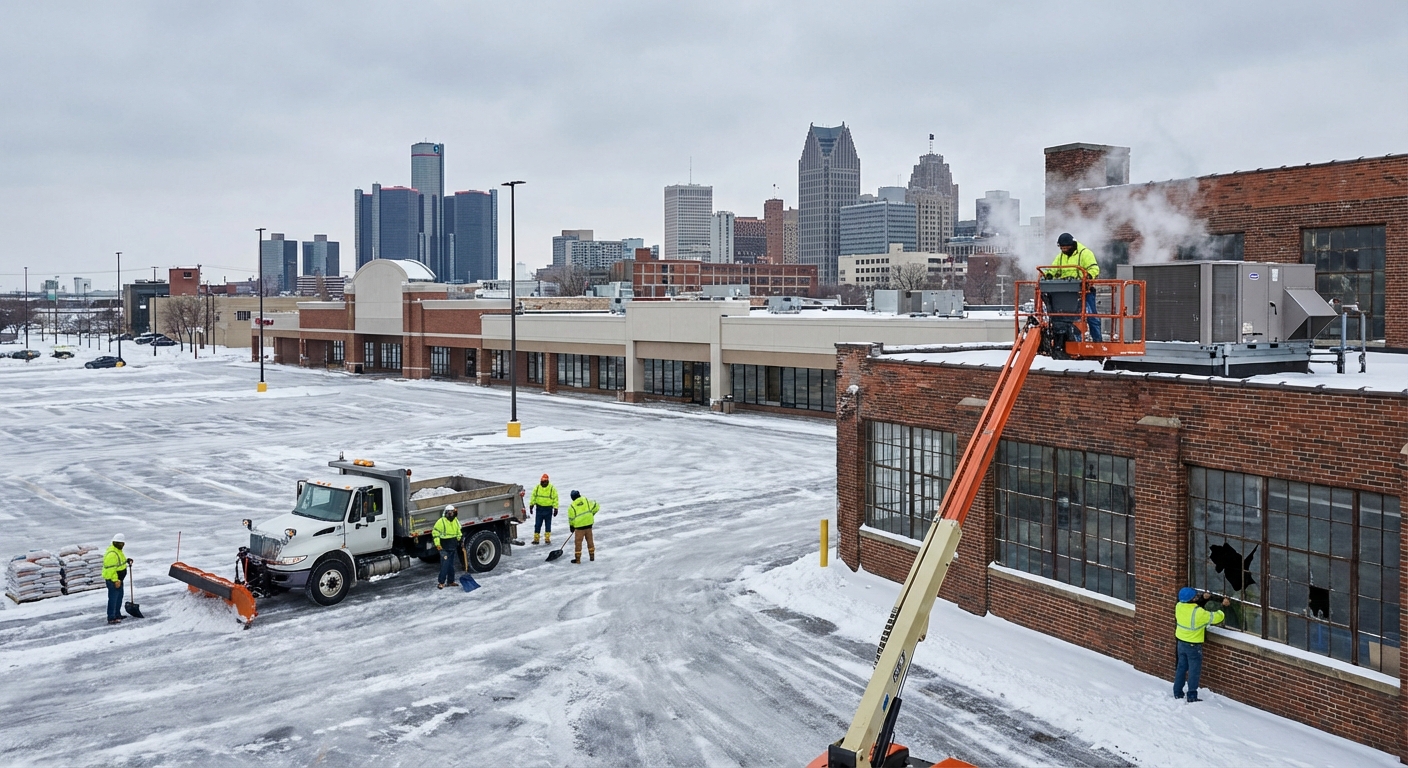 Commercial maintenance services for Detroit businesses including HVAC, plumbing, electrical, and exterior upkeep